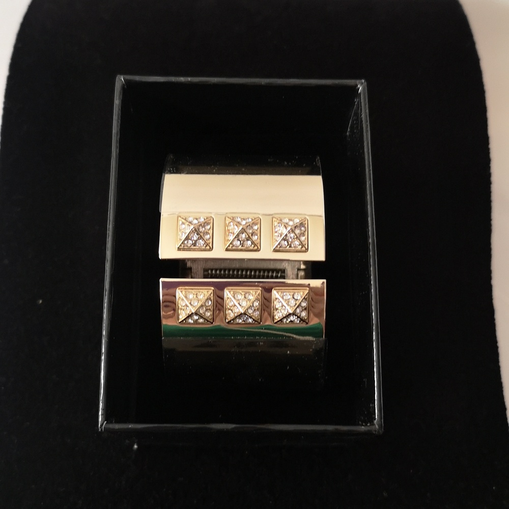 Victoria's Secret New in Box Gold-tone Clamper Cuff Bracelet w Clear Rhinestones